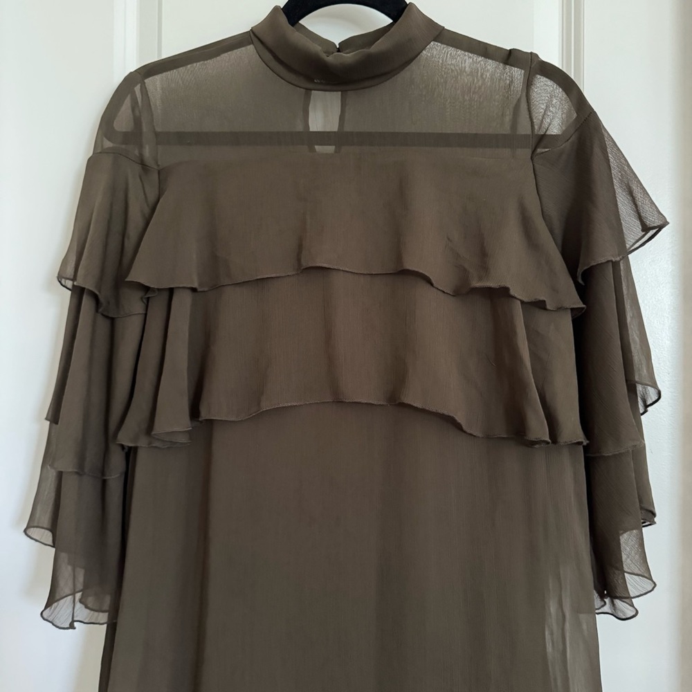 Zara Basic Collection Olive Green Ruffled Dress, … - image 3